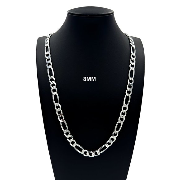 Real 925 SOLID Sterling Silver 8mm Figaro Link Chain Necklace 18" inch